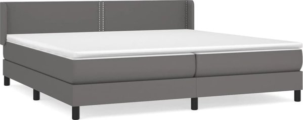 vidaXL Κρεβάτι Κοντινεντάλ με Στρώμα, Γκρι, Ψεύτικο Δέρμα, 200x200 εκ.