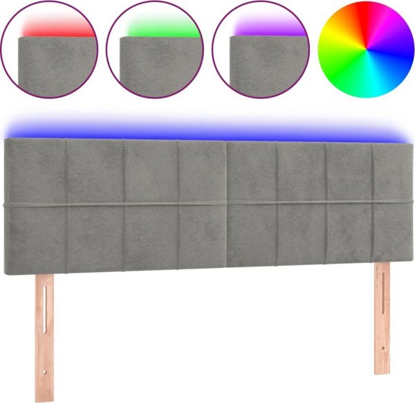 vidaXL Zaglowek do lozka z LED, jasnoszary, 144x5x78/88 cm, aksamit