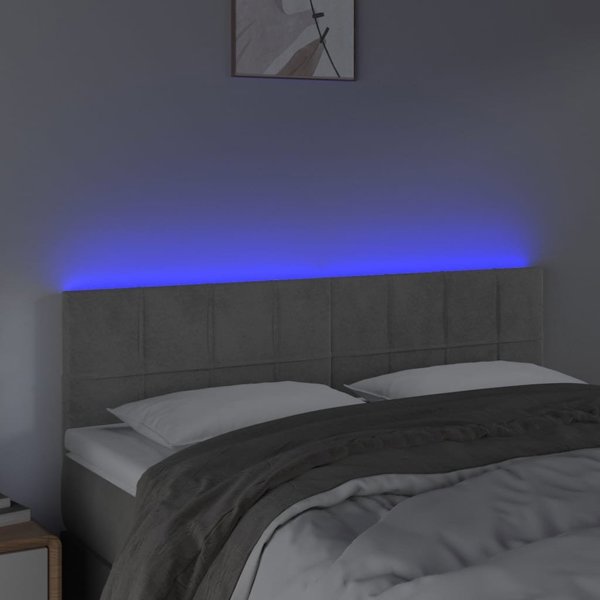 vidaXL Zaglowek do lozka z LED, jasnoszary, 144x5x78/88 cm, aksamit
