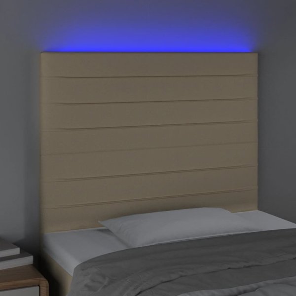 vidaXL Προσκεφάλι κρεβατιού με LED, κρεμ, 80x5x118/128 cm, ύφασμα