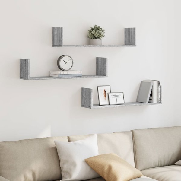 vidaXL Σετ 3 ραφιών τοίχου γκρι δρυς sonoma 80x18x18 εκ.