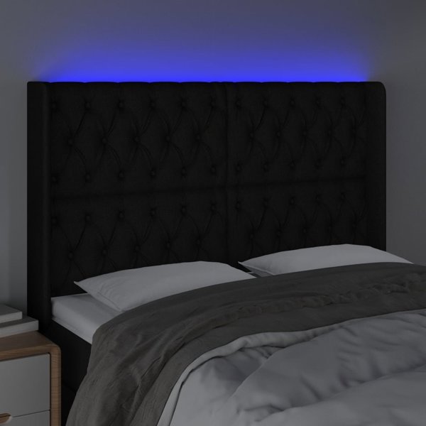 vidaXL Προσκέφαλο Κρεβατιού με LED, μαύρο, 163x16x118/128 εκ., ύφασμα