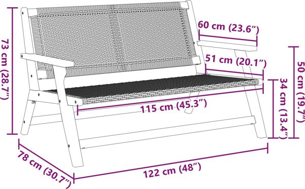 vidaXL Μαύρο ξύλινο παγκάκι εξωτερικού χώρου μεσαίου μεγέθους