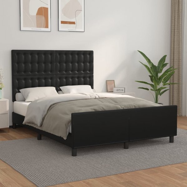 vidaXL Rama κρεβατιού με κεφαλάρι, μαύρο, 140x190cm, επενδυμένο με συνθετικό δέρμα