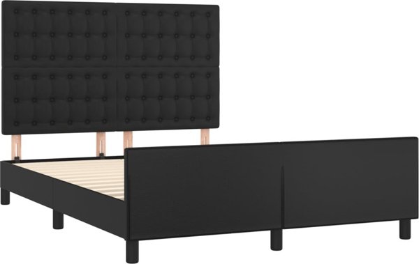vidaXL Rama κρεβατιού με κεφαλάρι, μαύρο, 140x190cm, επενδυμένο με συνθετικό δέρμα