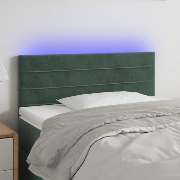 vidaXL Zaglowek do lozka z LED ciemnozielony 90x5x78/88 cm aksamit