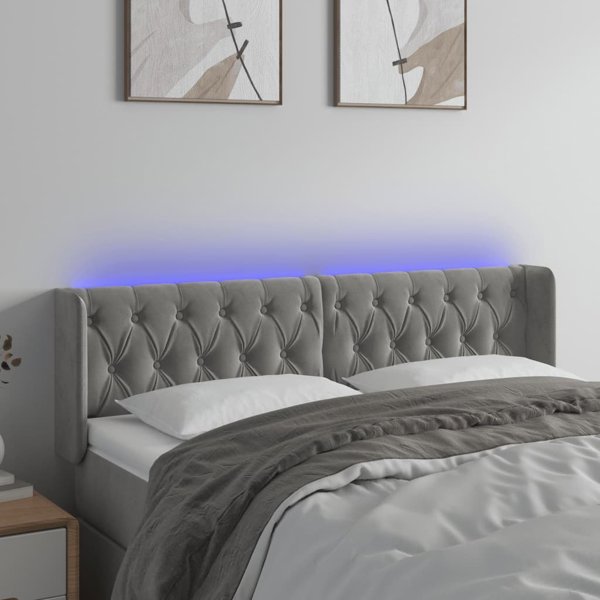 vidaXL Zagloek sto krevati me LED, aspro-gkri, 147x16x78/88 cm, aksamit