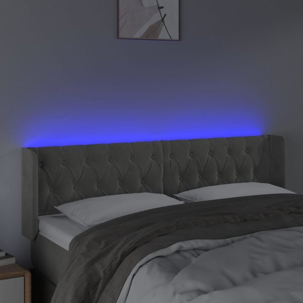 vidaXL Zagloek sto krevati me LED, aspro-gkri, 147x16x78/88 cm, aksamit