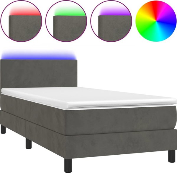 vidaXL Κρεβάτι kontynentalne με στρώμα και LED, γκρι βελούδο, 90x190 εκ.