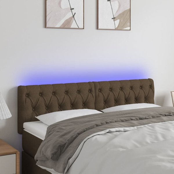 vidaXL Κεφαλάρι κρεβατιού με LED, Σκούρο Καφέ, 160x7x78/88 cm, Ύφασμα