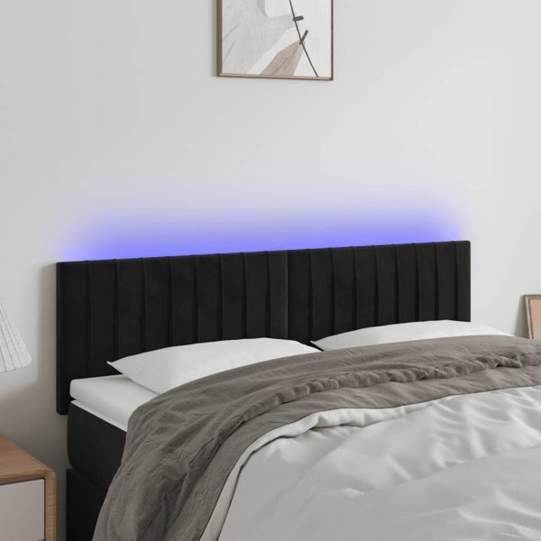 vidaXL Κεφαλάρι κρεβατιού με LED, μαύρο, 144x5x78/88 cm, βελούδο