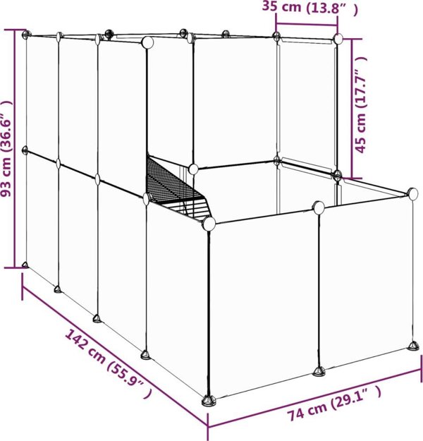 vidaXL Κλουβί για μικρά ζώα, διάφανο, 142x74x93 cm, PP και ατσάλι