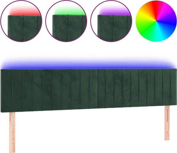 vidaXL Κεφαλάρι κρεβατιού με LED, σκούρο πράσινο, 180x5x78/88 εκ, βελούδινο