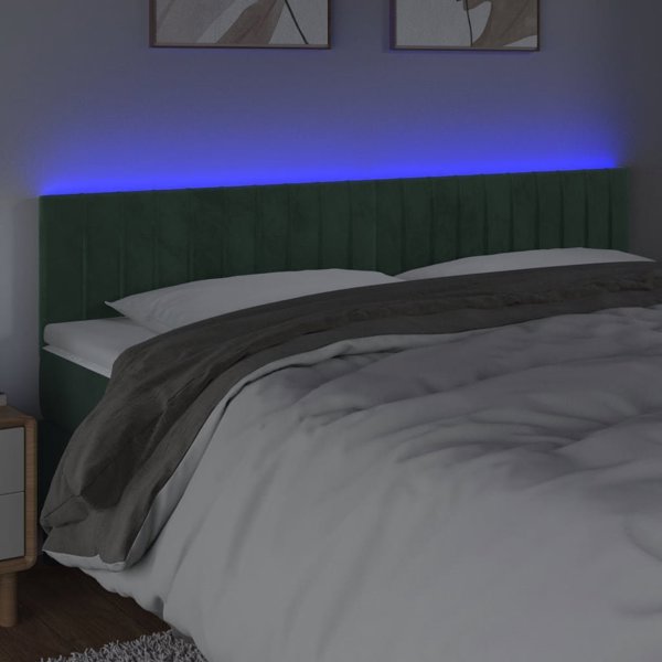 vidaXL Κεφαλάρι κρεβατιού με LED, σκούρο πράσινο, 180x5x78/88 εκ, βελούδινο