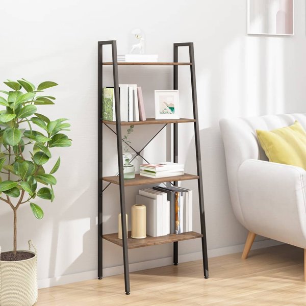 vidaXL Ράφι σκάλα με 4 ράφια, σκούρο καφέ-μαύρο, 56x35x140 cm