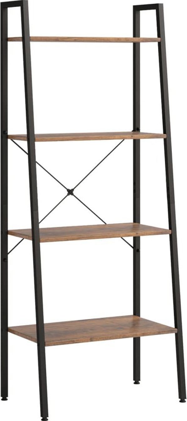 vidaXL Ράφι σκάλα με 4 ράφια, σκούρο καφέ-μαύρο, 56x35x140 cm