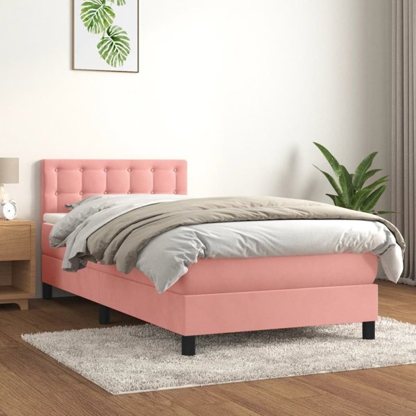 vidaXL Continental κρεβάτι με στρώμα, ροζ, βελούδο, 80x200 cm