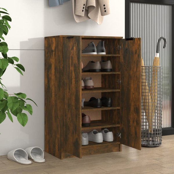 vidaXL Ντουλάπι παπουτσιών, καπνιστή δρυς, 59x35x100 cm