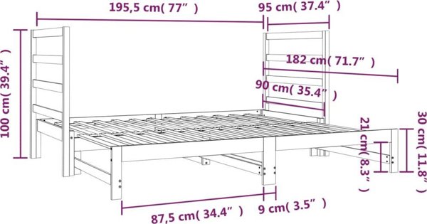 vidaXL Αναδιπλούμενο κρεβάτι, 2x(90x190) εκ., από μασίφ πεύκο