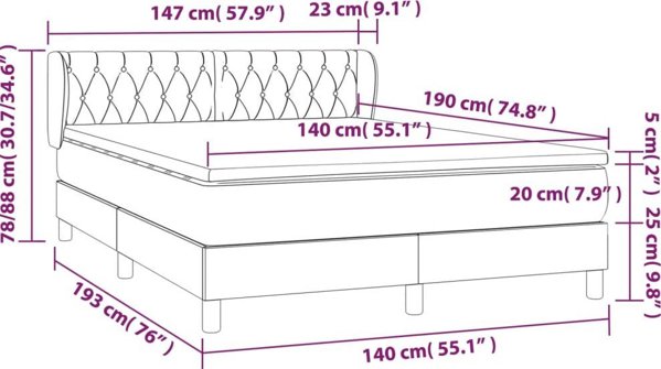 vidaXL Κρεβάτι Κοντινεντάλ με Στρώμα, Taupe, Υφασμάτινο, 140x190 εκ.