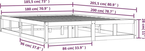 vidaXL Ράμα κρεβατιού, λευκή, 180x200 εκ., Super King από μασίφ ξύλο
