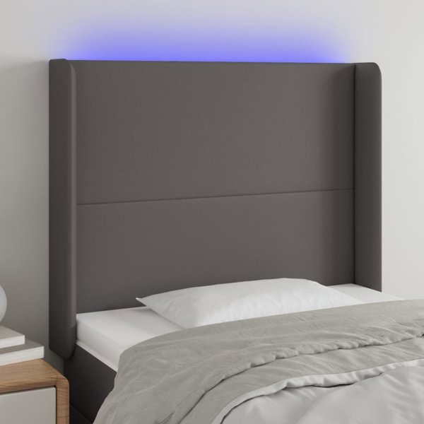 vidaXL Κεφαλάρι κρεβατιού με LED, γκρι, 103x16x118/128cm, τεχνητό δέρμα