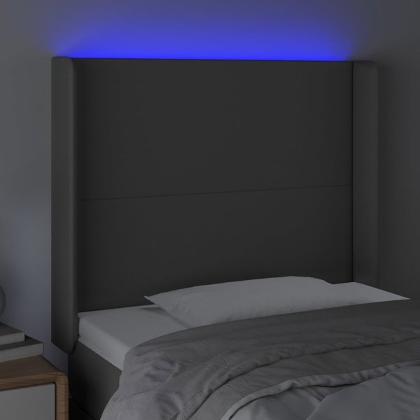 vidaXL Κεφαλάρι κρεβατιού με LED, γκρι, 103x16x118/128cm, τεχνητό δέρμα