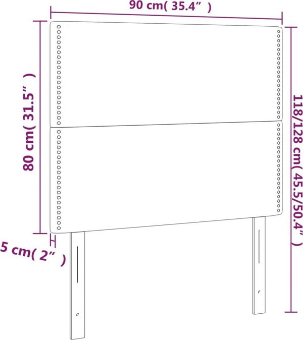 vidaXL Προσκέφαλος κρεβατιού με LED, μαύρο, 90x5x118/128 cm, ύφασμα