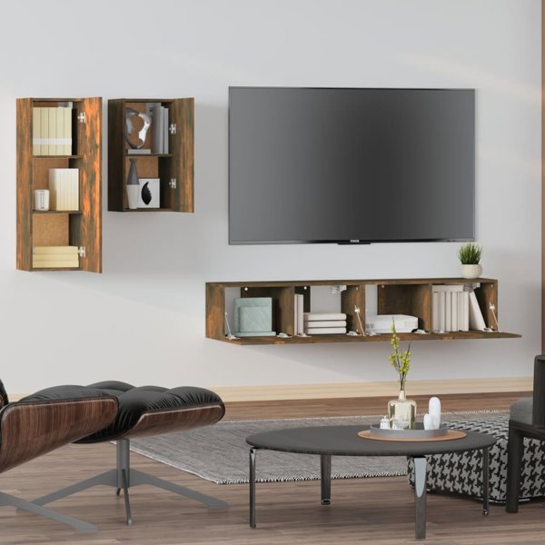 vidaXL Σετ 4 επιπλων TV, Καπνιστη δρυς, Ξυλοπαραγωγο υλικο