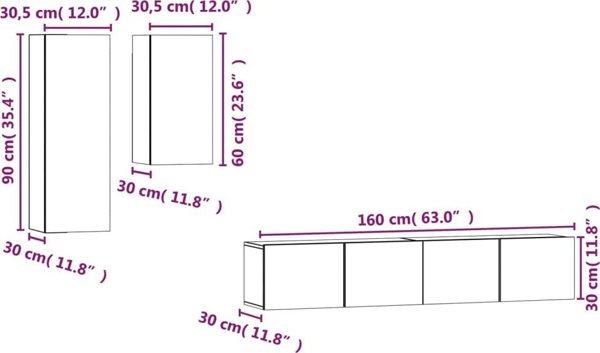 vidaXL Σετ 4 επιπλων TV, Καπνιστη δρυς, Ξυλοπαραγωγο υλικο