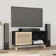 vidaXL vidaXL Stolik pod TV, czarny, 80x30x40 cm, drewno sosnowe i rattan