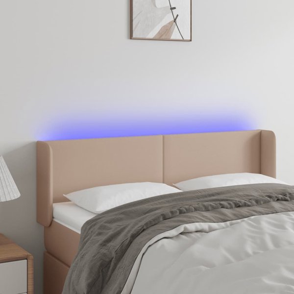 vidaXL Προσκέφαλο κρεβατιού με LED, καπουτσίνο, 147x16x78/88 cm, εκοδέρμα