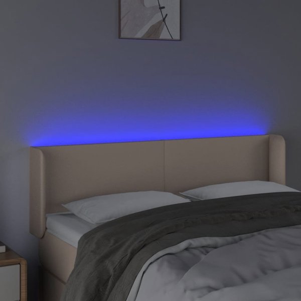 vidaXL Προσκέφαλο κρεβατιού με LED, καπουτσίνο, 147x16x78/88 cm, εκοδέρμα