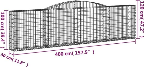 vidaXL Kosze gabionowe, 4 τεμ, 400x30x100/120 εκ, γαλβανισμένο σίδερο