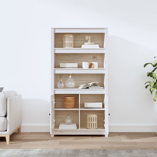 vidaXL Ντουλάπι, λευκό, 80x35x154 εκ., μασίφ ξύλο πεύκου