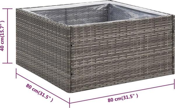 vidaXL Donica ogrodowa, szara, 80x80x40 cm, rattan PE