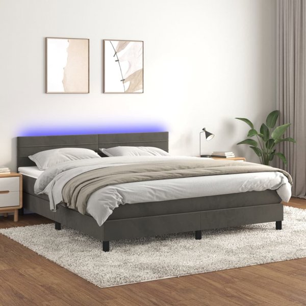 vidaXL Κρεβάτι kontynentalne με στρώμα και LED, γκρι βελούδο, 160x200 εκ.