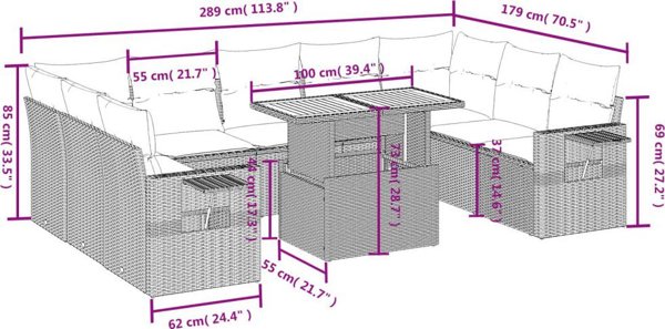 vidaXL Σετ 10 Τεμαχίων Κήπου με Μαξιλάρια, Μπεζ, Πολυρατάν