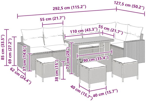 vidaXL Σετ Καναπέδων Κήπου 10 Τεμαχίων, Πολυρατάν και Ξύλο Ακακίας, Μπεζ με Μαξιλάρια