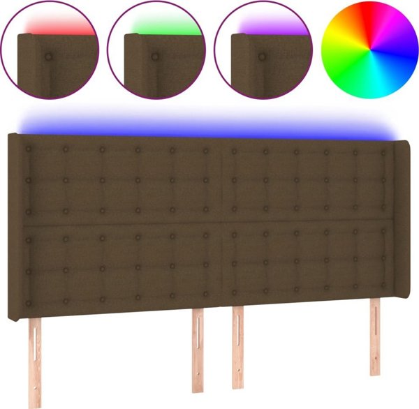 vidaXL Κεφαλάρι κρεβατιού με LED, σκούρο καφέ, 183x16x118/128 εκ, ύφασμα
