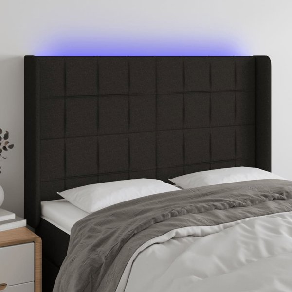 vidaXL Zaglowek do lozka z LED, czarny, 147x16x118/128 cm, tkanina