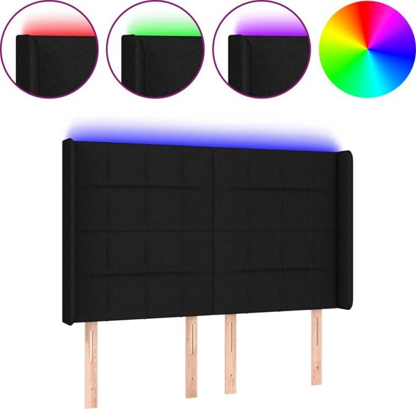 vidaXL Zaglowek do lozka z LED, czarny, 147x16x118/128 cm, tkanina