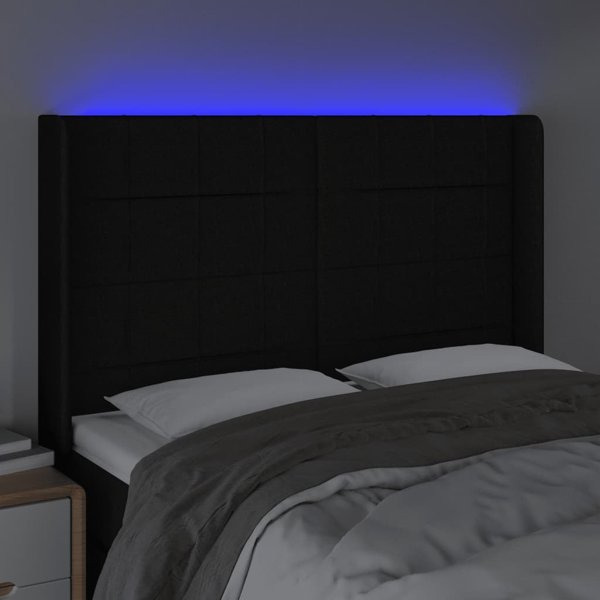 vidaXL Zaglowek do lozka z LED, czarny, 147x16x118/128 cm, tkanina