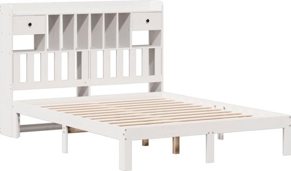 vidaXL Κρεβάτι με ράφι λευκό χωρίς στρώμα 135x190 cm ξύλο πεύκου