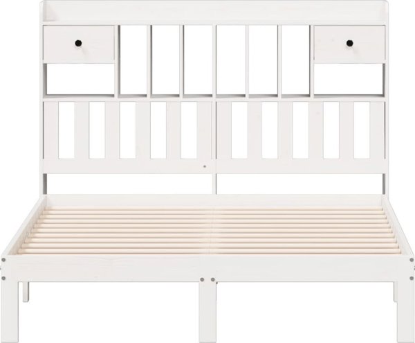 vidaXL Κρεβάτι με ράφι λευκό χωρίς στρώμα 135x190 cm ξύλο πεύκου
