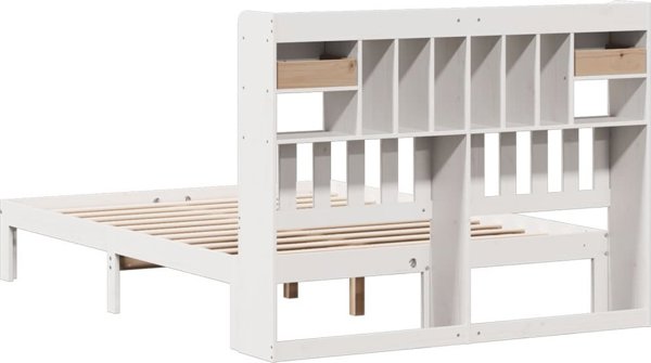 vidaXL Κρεβάτι με ράφι λευκό χωρίς στρώμα 135x190 cm ξύλο πεύκου