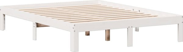 vidaXL Κρεβάτι με ράφι λευκό χωρίς στρώμα 135x190 cm ξύλο πεύκου