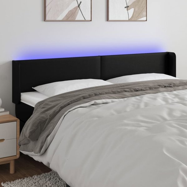 vidaXL Κεφαλάρι Κρεβατιού με LED, Μαύρο, 163x16x78/88 εκ., Συνθετικό Δέρμα