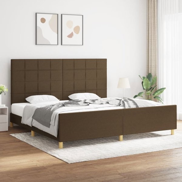 vidaXL Ράμα κρεβατιού με κεφαλάρι, σκούρο καφέ 200x200 cm, επενδυμένη με ύφασμα