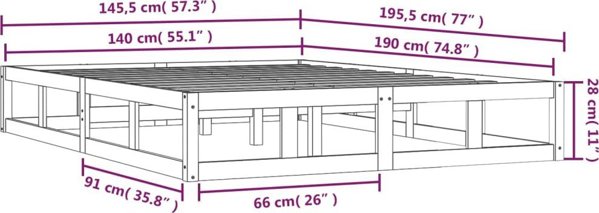 vidaXL Κά Frame Κρεβατιού, Λευκό, 140x190 cm, Μασίφ Ξύλο